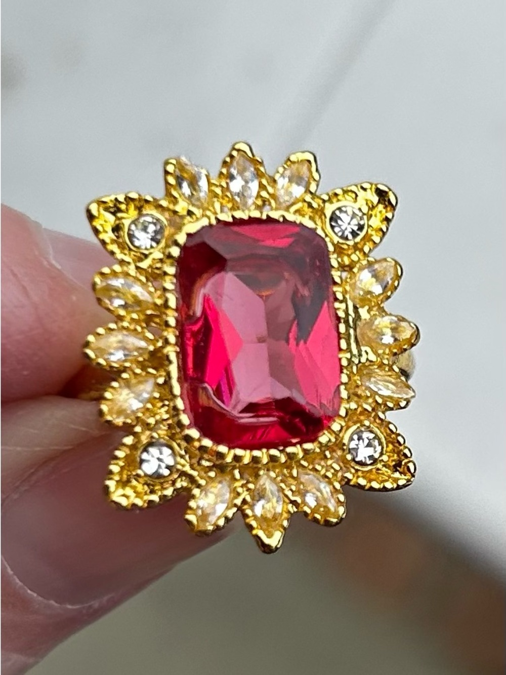 Gold plated Red Gem Statement Ring